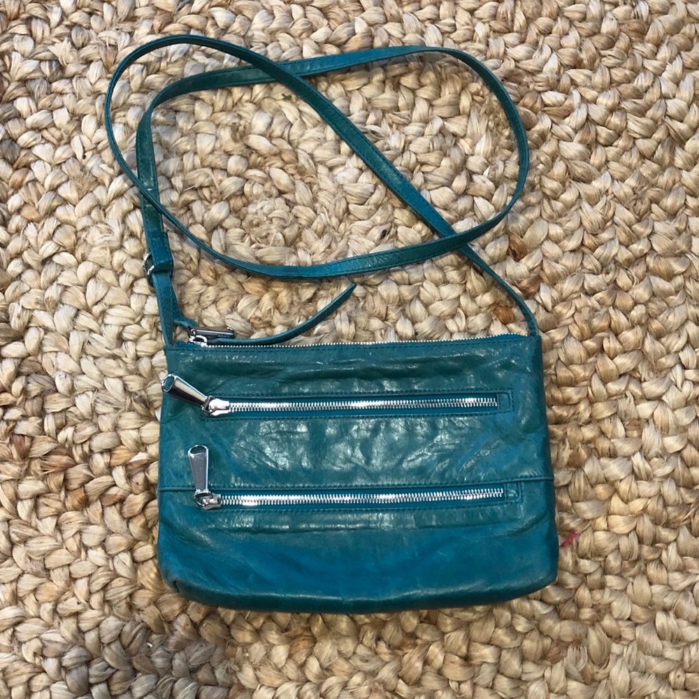HOBO crossbody teal three exterior compartments